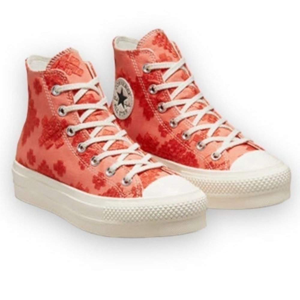 Converse Embroidered Sneakers Limited Ed Boho Hightop Platform Shoes New w Box - Picture 1 of 7